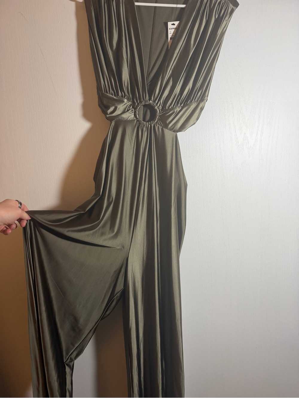 Express Olive Green Ring-Detail Wide-Leg Jumpsuit